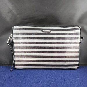 Rebecca Minkoff Black Silver Stripe iPad Tablet Clutch Bag Zipper Closure Strap